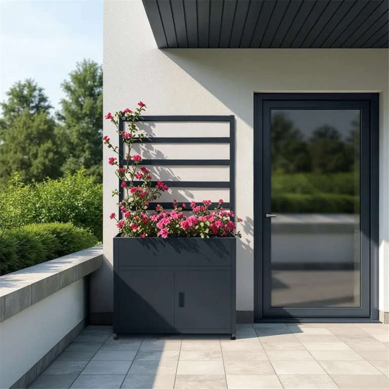Metzler Hochbeet für Garten mit Stauraum & Pflanzgitter – Pulverbeschichteter Stahl in Anthrazit RAL7016 | Witterungsbeständiges Kräuterbeet aus Metall, Pflanzkübel groß außen | 50 x 100 x 190 cm – Bild 3