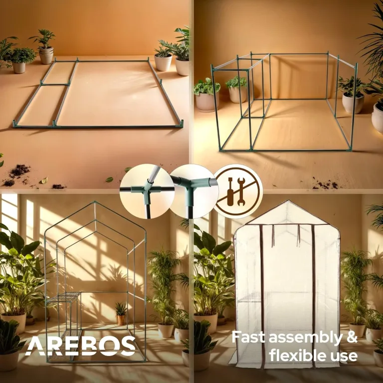 Arebos Premium Foliengewächshaus Gewächshaus mit 2 Ebenen - 120 x 186 x 190 cm Treibhaus mit Ablagen - Platzsparend, Hochwertiges Anzuchthaus Garten Balkon Stabil & Einfach zu Montieren – Bild 4