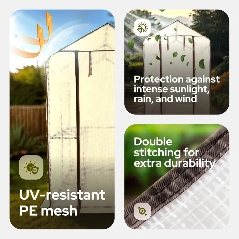 Arebos Premium Foliengewächshaus Gewächshaus mit 2 Ebenen - 120 x 186 x 190 cm Treibhaus mit Ablagen - Platzsparend, Hochwertiges Anzuchthaus Garten Balkon Stabil & Einfach zu Montieren – Bild 5