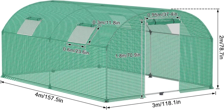 Gewächshaus für den Garten, Tomatenhaus mit 4 Fenster, UV-beständig, mit verzinktem Stahlrahmen und Moskitonetz, ideal für Gemüse, Obst und Blumen, 3x4m 12m² Grün – Bild 2