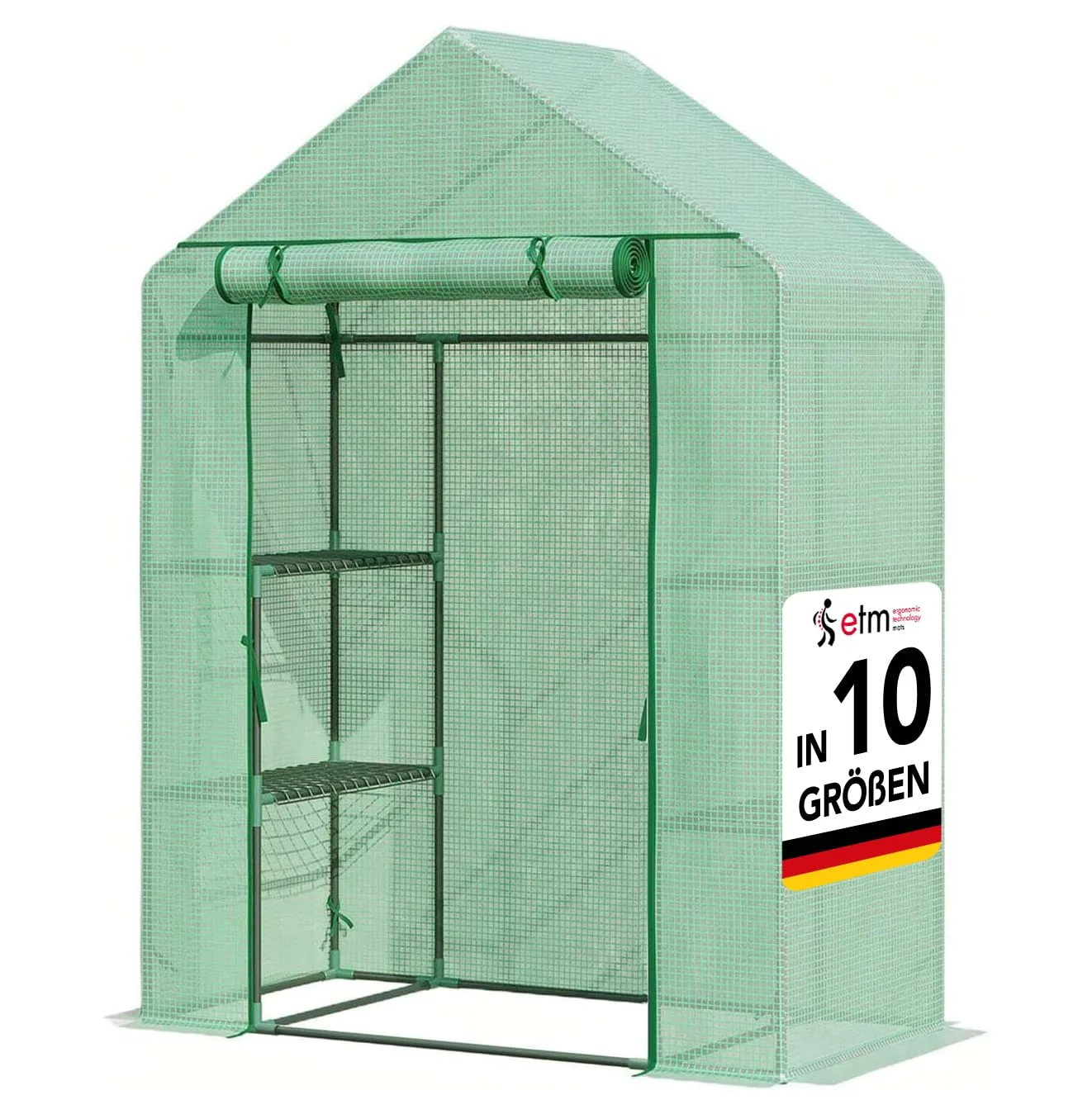 etm - Gewächshaus - Platzsparend, Hochwertiges Anzuchthaus Garten Balkon Stabil & Einfach zu Montieren (Grün, 73x143x195 Harrest) - Bild 1