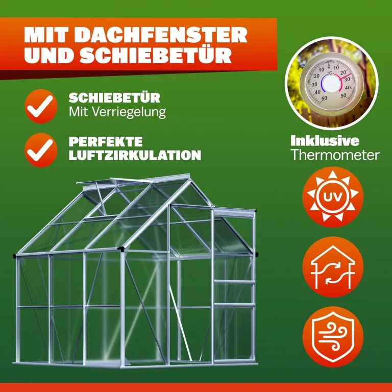 GARDEBRUK® Gewächshaus Aluminium 3,6m² 190x190cm inkl. Dachfenster Tomatenhaus Treibhaus Anzuchthaus Gartenhaus Frühbeet Pflanzenhaus Aufzucht 5,8m³ – Bild 6