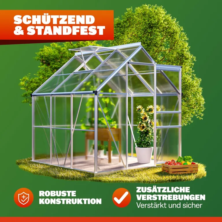 GARDEBRUK® Gewächshaus Aluminium 3,6m² 190x190cm inkl. Dachfenster Tomatenhaus Treibhaus Anzuchthaus Gartenhaus Frühbeet Pflanzenhaus Aufzucht 5,8m³ – Bild 7