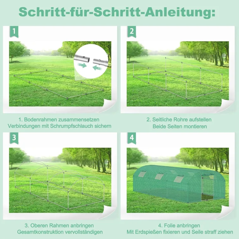 3 x 4 x 2 m Groß Foliengewächshaus Gewächshaus Winterfest Verzinkter Stahl Grün Treibhaus Tomatenhaus mit Tür & Fenster Bogen-Design Begehbares Gartenhäuschen für Aufzucht Tomaten Pflanzen – Bild 7
