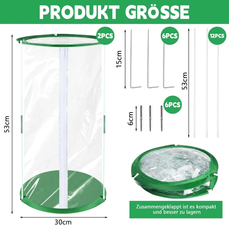 Pop Up Gewächshaus Klein, 2 Stück 53×30cm Mini Gewächshaus für Kübelpflanzen für Blumen Gemüse & Pilze, Transparentes PVC Überwinterungszelt für Pflanzen – Bild 2