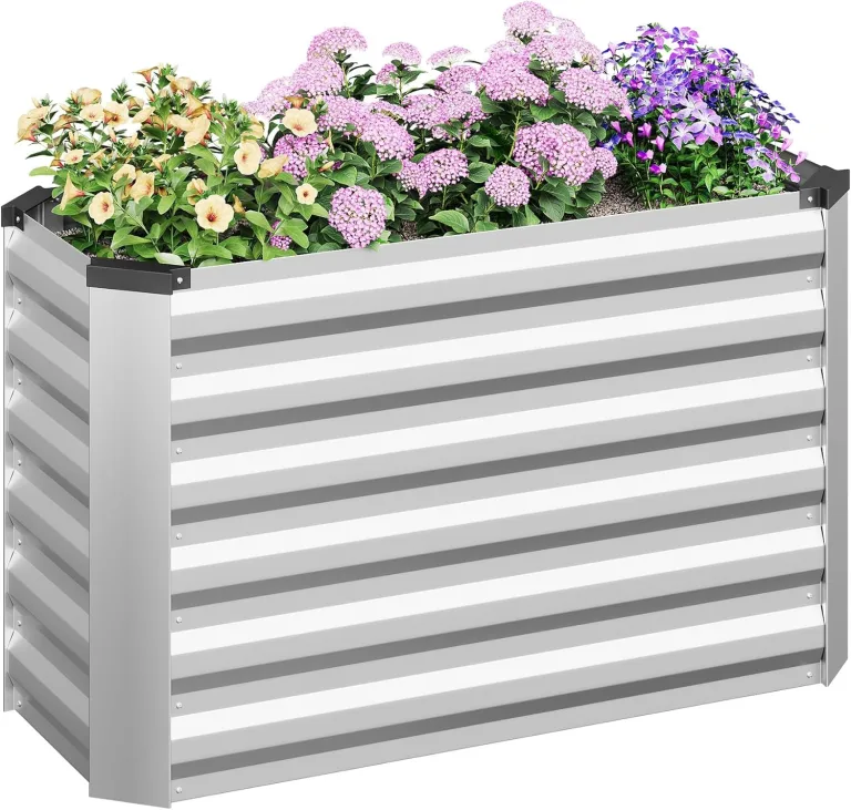 WOLTU Hochbeet für Garten Balkon, Pflanzkübel aus robustem Stahlblech mit stabilem Design, Pflanzkasten, Blumenkasten, 100 x 56 x 40 cm, Silber