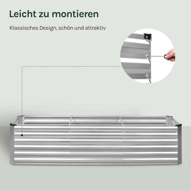 WOLTU Hochbeet für Garten Balkon, Pflanzkübel aus robustem Stahlblech mit stabilem Design, Pflanzkasten, Blumenkasten, 238 x 56 x 80 cm, Silber – Bild 5