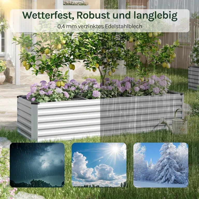 WOLTU Hochbeet für Garten Balkon, Pflanzkübel aus robustem Stahlblech mit stabilem Design, Pflanzkasten, Blumenkasten, 238 x 56 x 80 cm, Silber – Bild 6