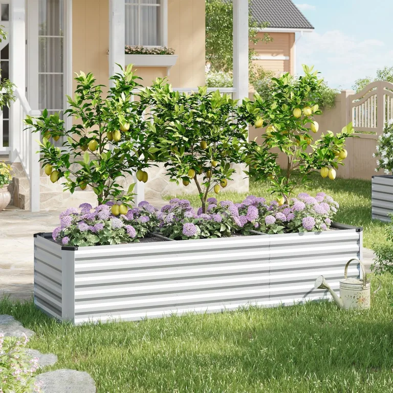 WOLTU Hochbeet für Garten Balkon, Pflanzkübel aus robustem Stahlblech mit stabilem Design, Pflanzkasten, Blumenkasten, 238 x 56 x 80 cm, Silber – Bild 9