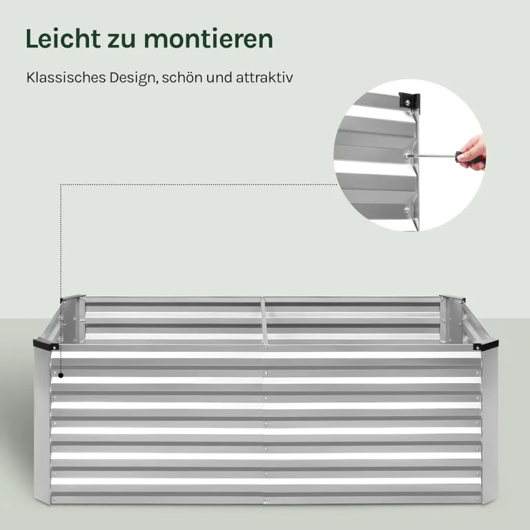 WOLTU Hochbeet für Garten Balkon, Pflanzkübel aus robustem Stahlblech mit stabilem Design, Pflanzkasten, Blumenkasten, 160 x 56 x 80 cm, Silber – Bild 5