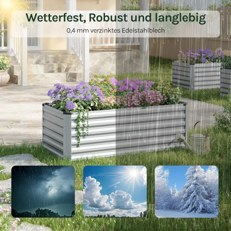 WOLTU Hochbeet für Garten Balkon, Pflanzkübel aus robustem Stahlblech mit stabilem Design, Pflanzkasten, Blumenkasten, 160 x 56 x 80 cm, Silber – Bild 6