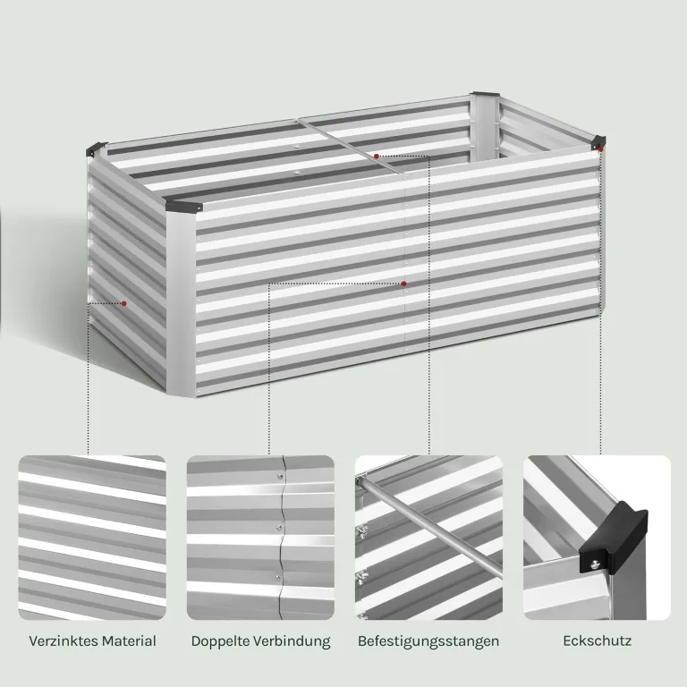 WOLTU Hochbeet für Garten Balkon, Pflanzkübel aus robustem Stahlblech mit stabilem Design, Pflanzkasten, Blumenkasten, 160 x 56 x 80 cm, Silber – Bild 7