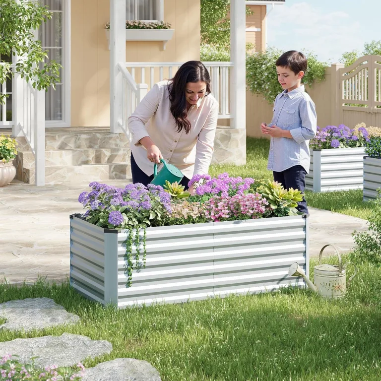 WOLTU Hochbeet für Garten Balkon, Pflanzkübel aus robustem Stahlblech mit stabilem Design, Pflanzkasten, Blumenkasten, 160 x 56 x 80 cm, Silber – Bild 9
