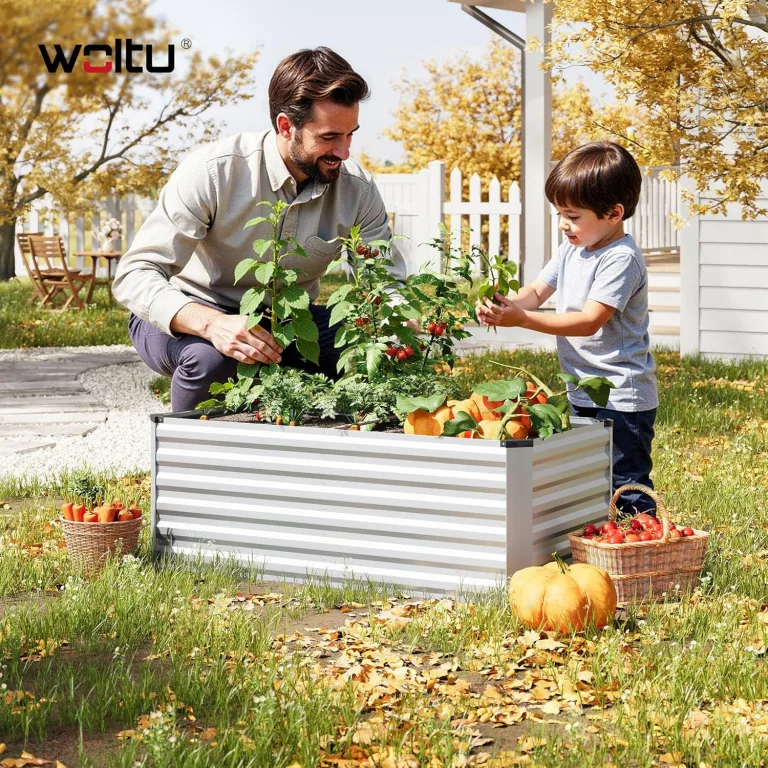 WOLTU Hochbeet für Garten Balkon, Pflanzkübel aus robustem Stahlblech mit stabilem Design, Pflanzkasten, Blumenkasten, 160 x 56 x 80 cm, Silber – Bild 3