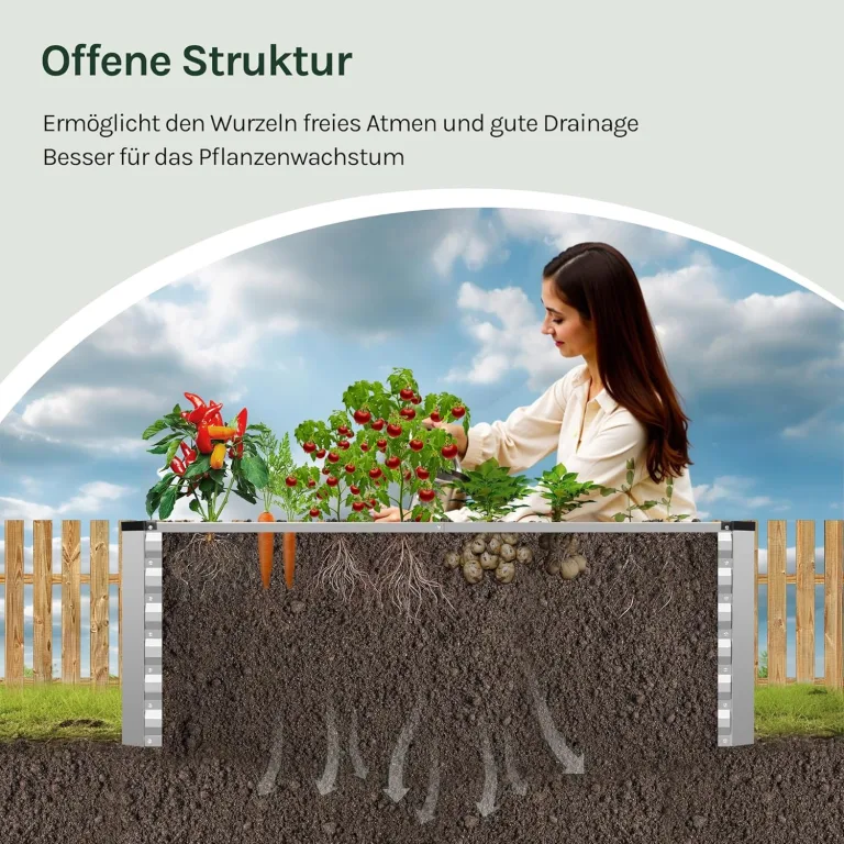 WOLTU Hochbeet für Garten Balkon, Pflanzkübel aus robustem Stahlblech mit stabilem Design, Pflanzkasten, Blumenkasten, 160 x 56 x 80 cm, Silber – Bild 4