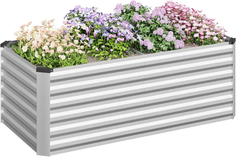WOLTU Hochbeet für Garten Balkon, Pflanzkübel aus robustem Stahlblech mit stabilem Design, Pflanzkasten, Blumenkasten, 160 x 56 x 80 cm, Silber – Bild 1