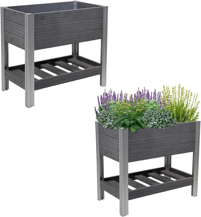 TRUTZHOLM Hochbeet mit Ablage 79x46x74 cm 65 Liter Holzoptik robust witterungsbeständig Kräuterbeet Pflanzkasten Anthrazit – Bild 1