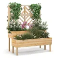 FANTASK Blumenkasten mit Spalier aus Tannenholz, Gartenspalier mit 2 Rankkästen, Pflanzkasten für Kletterpflanzen, Hochbeet mit Rankgitter & Drainageloch (Natur) - Thumbnail 1