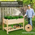 GOPLUS Hochbeet mit Rollen, Gartenbeet mit Ablage & Abflusslöcher, Pflanzbeet aus Tannenholz für Garten & Terrasse, Natur (mit Rollen, 120x59x84 cm) - Thumbnail 8