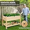 GOPLUS Hochbeet mit Rollen, Gartenbeet mit Ablage & Abflusslöcher, Pflanzbeet aus Tannenholz für Garten & Terrasse, Natur (mit Rollen, 120x59x84 cm) - Thumbnail 2