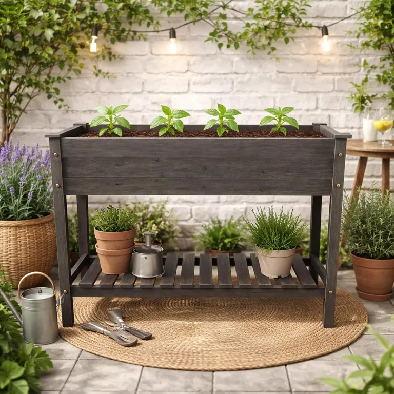 Bestlivings Hochbeet Blumenbeet 85cm x 45cm x 81cm Pflanzkasten aus Holz mit Schutzvlies und Ablageboden für Balkon, Garten oder Terrasse – Bild 3