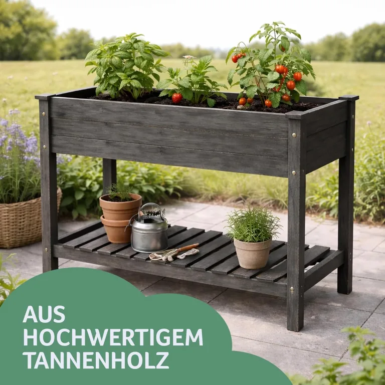 Bestlivings Hochbeet Blumenbeet 85cm x 45cm x 81cm Pflanzkasten aus Holz mit Schutzvlies und Ablageboden für Balkon, Garten oder Terrasse – Bild 5