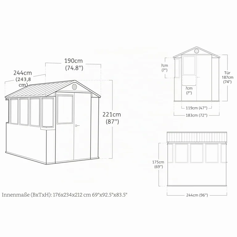 Keter Darwin Gewächshaus 244x190x221cm Grün - Treibhaus aus Kunststoff mit Satteldach & 5 Belüftungsfenstern – Bild 10