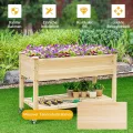 FANTASK Hochbeet aus Holz mit Ablage & Rollen, Erhöhtes Gartenbeet, Pflanzkasten mit feststellbaren Rädern & Abdeckfolie, Natur - Thumbnail 6