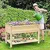 FANTASK Hochbeet aus Holz mit Ablage & Rollen, Erhöhtes Gartenbeet, Pflanzkasten mit feststellbaren Rädern & Abdeckfolie, Natur - Thumbnail 2