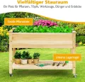 FANTASK Hochbeet aus Holz mit Ablage & Rollen, Erhöhtes Gartenbeet, Pflanzkasten mit feststellbaren Rädern & Abdeckfolie, Natur - Thumbnail 4