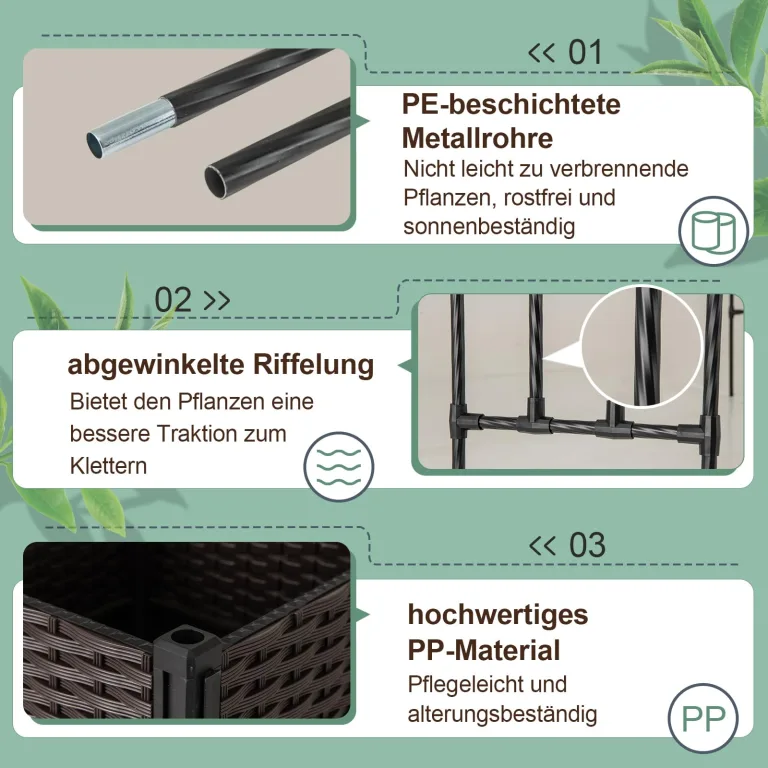 COSTWAY 2 in 1 Rosenbogen mit Blumenkasten, 202 cm, Gartenbogen aus Metall und PP, Spalier mit 2 Pflanzkästen auf Rollen & Drainagelöchern, Rankbogen Torbogen für Kletterpflanzen, Outdoor, Schwarz – Bild 8