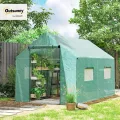 Outsunny Foliengewächshaus, 2 x 3 x 2 m Treibhaus mit UV-Schutz, Winddichtes Gewächshaus, Tomatenhaus mit Rolltür, Rollfenster, Stahl, für Garten, Grün - Thumbnail 2