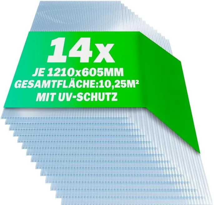 casa pura | Gewächshausplatten 14x | 60,5 x 121 cm - | Polycarbonat (PC) | Hohlkammerplatte - Doppelstegplatte (Transparent, 4 mm) – Bild 1