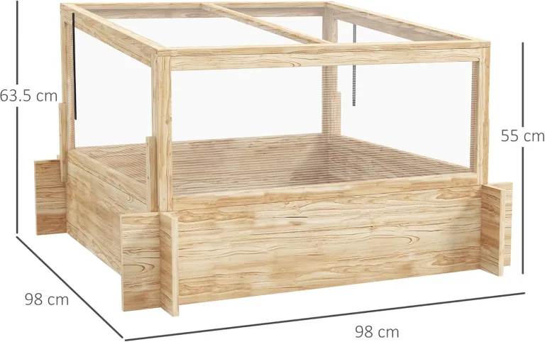Outsunny Outdoor-Hochbeet mit Frühbeet-Gewächshaus und zu öffnendem Deckel, erhöhter Pflanzkasten aus Holz für Gemüse, Blumen und Kräuter, 98x98x63,5cm – Bild 7