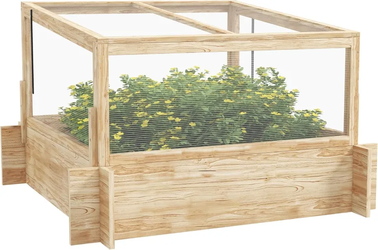 Outsunny Outdoor-Hochbeet mit Frühbeet-Gewächshaus und zu öffnendem Deckel, erhöhter Pflanzkasten aus Holz für Gemüse, Blumen und Kräuter, 98x98x63,5cm – Bild 1