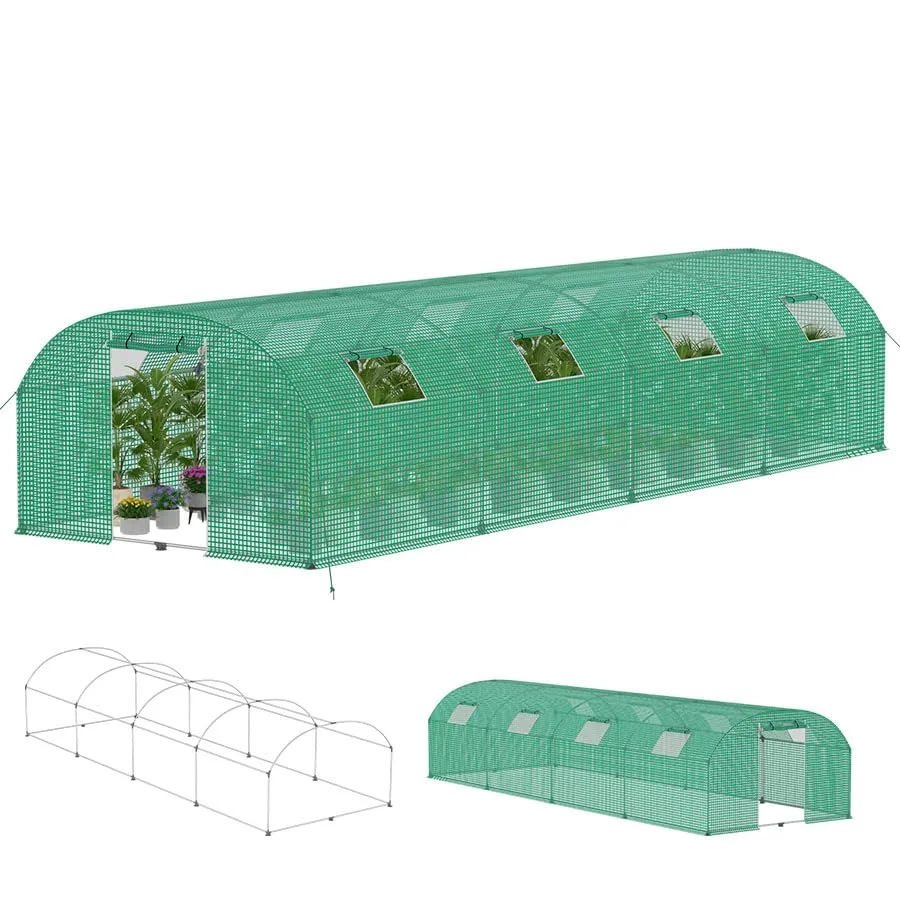 Aufun Folien-Gewächshaus Stabil 3x8x2 m mit 8 Fenster mit Moskitonetz & Tür | Gartentunnel mit Rahmen aus verzinktem Stahl | Tomatengewächshaus, Folienzelt, Pflanzenzelt Foliengewächshaus für Garten - Bild 1