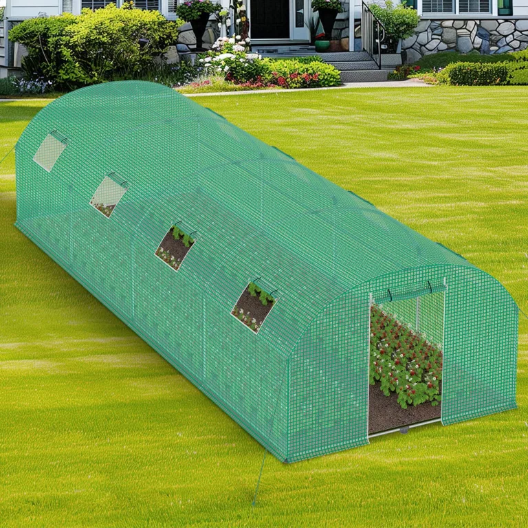 Aufun Folien-Gewächshaus Stabil 3x8x2 m mit 8 Fenster mit Moskitonetz & Tür | Gartentunnel mit Rahmen aus verzinktem Stahl | Tomatengewächshaus, Folienzelt, Pflanzenzelt Foliengewächshaus für Garten – Bild 3