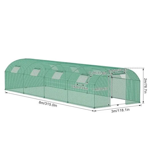 Aufun Folien-Gewächshaus Stabil 3x8x2 m mit 8 Fenster mit Moskitonetz & Tür | Gartentunnel mit Rahmen aus verzinktem Stahl | Tomatengewächshaus, Folienzelt, Pflanzenzelt Foliengewächshaus für Garten – Bild 10