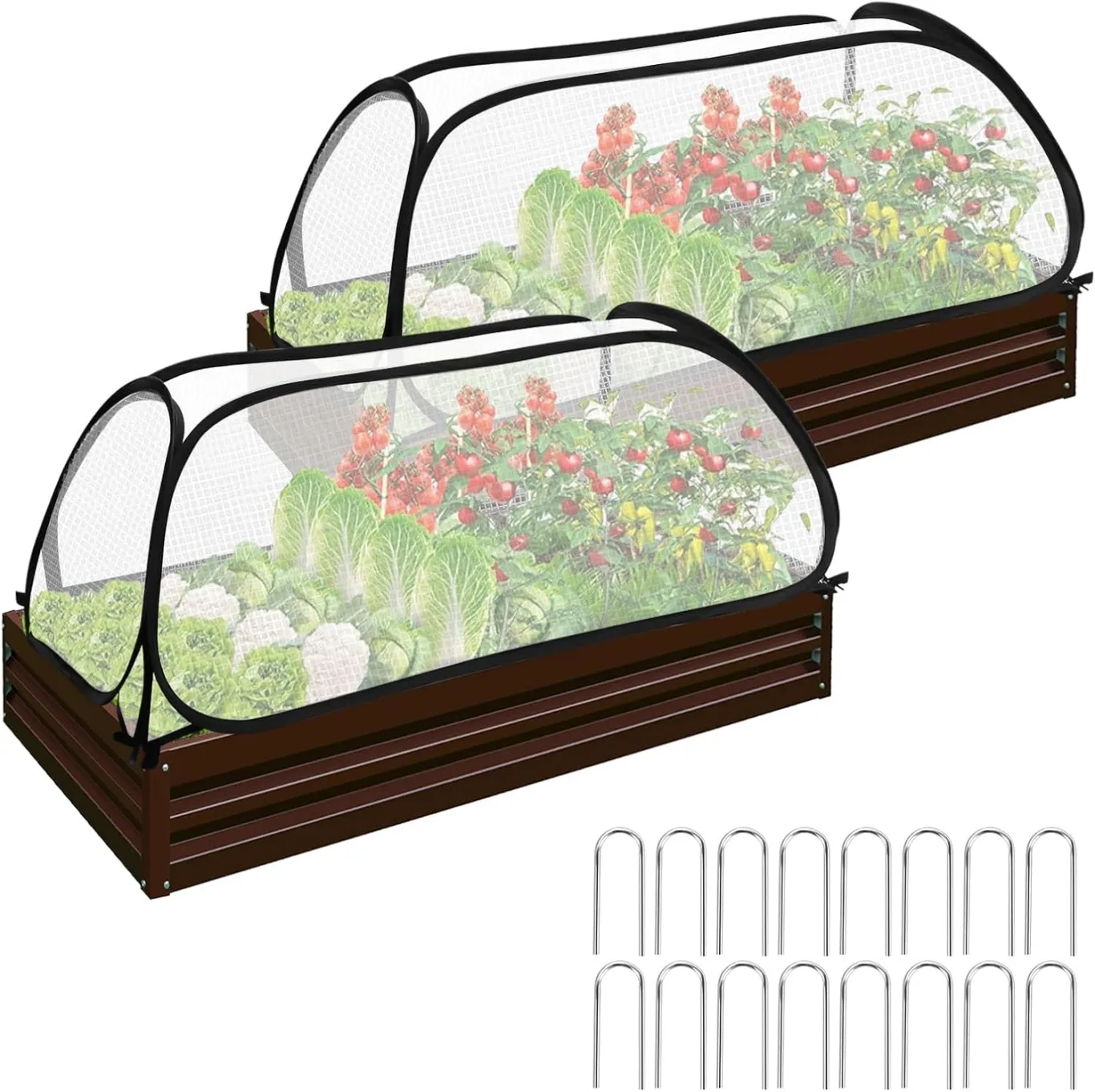 2 Stück Faltbare Hochbeet Abdeckung, Gemüsenetz Garten für Tomaten Pflanzen, 114x56x41cm Pop-up Frühbeetaufsatz mit Reißverschluss-Tür, PE Folie Pflanzenschutzgitter zum Schutz von Gemüse - Bild 1