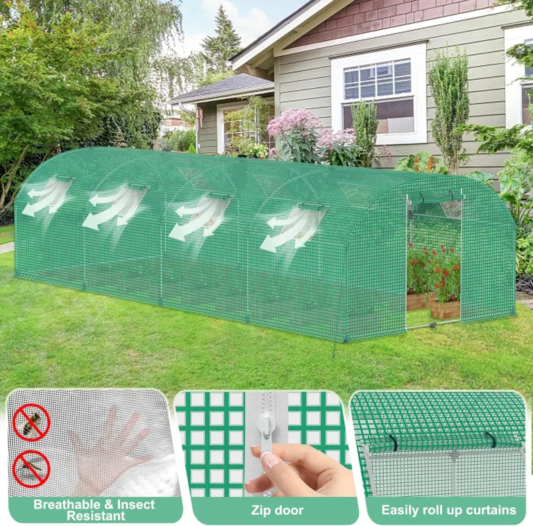 Foliengewächshaus für Garten 3x8x2 m Gewächshaus UV-beständig & Winterfestes Gewächshaus 24 ㎡ Folientunnel Tomatenhaus mit Fenstern, Tür & Verstärktem Rahmen, Grün – Bild 3