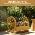 Outsunny Hochbeet aus Holz, Blumenkasten mit 3 Etagen, Gemüsebeet mit Wagenrad-Dekor, Kräuterbeet mit Entwässerungslöchern für Garten, Balkon, Teak, 61 x 62 x 57 cm - Thumbnail 2