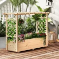 HOMASIS Blumenkasten mit 2 Rankgitter & Dachregal, Hochbeet mit Spalier, Holz Pflanzkasten für Kletterpflanz, Pflanzkübel Pflanzgefäß Rankhilfe für Garten Balkon Terrasse (Natur, 150x50x104cm) - Thumbnail 2