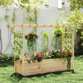 HOMASIS Blumenkasten mit 2 Rankgitter & Dachregal, Hochbeet mit Spalier, Holz Pflanzkasten für Kletterpflanz, Pflanzkübel Pflanzgefäß Rankhilfe für Garten Balkon Terrasse (Natur, 150x50x104cm) - Thumbnail 3