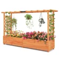 HOMASIS Blumenkasten mit 2 Rankgitter & Dachregal, Hochbeet mit Spalier, Holz Pflanzkasten für Kletterpflanz, Pflanzkübel Pflanzgefäß Rankhilfe für Garten Balkon Terrasse (Natur, 150x50x104cm) - Thumbnail 10