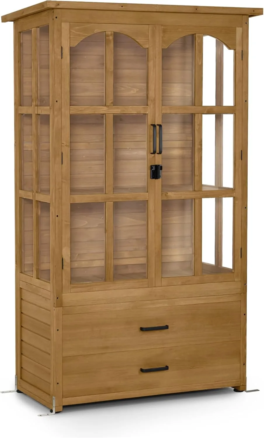 M MCombo Gartenschrank Gartenhaus Holz Wetterfest, Geräteschrank Gerätehaus Outdoor, für Außenbereich Balkon Terrasse, Gartenhütte mit 2 Bewegliche Regale, 58×107×180 cm, 1155 (Natur) - Bild 1