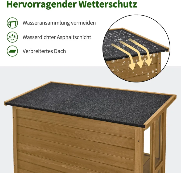 M MCombo Gartenschrank Gartenhaus Holz Wetterfest, Geräteschrank Gerätehaus Outdoor, für Außenbereich Balkon Terrasse, Gartenhütte mit 2 Bewegliche Regale, 58×107×180 cm, 1155 (Natur) – Bild 8