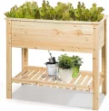 COSTWAY Hochbeet mit Ablage, Erhöhtes Gartenbeet aus Holz, Pflanzkasten mit Entwässerungslöchern, Gemüsebeet Kräuterbeet groß, für Balkon Garten Terrasse, 120 x 60 x 81 cm (Natur) - Thumbnail 10