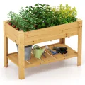 COSTWAY Hochbeet mit Ablage, Erhöhtes Gartenbeet aus Holz, Pflanzkasten mit Entwässerungslöchern, Gemüsebeet Kräuterbeet groß, für Balkon Garten Terrasse, 120 x 60 x 81 cm (Natur) - Thumbnail 1