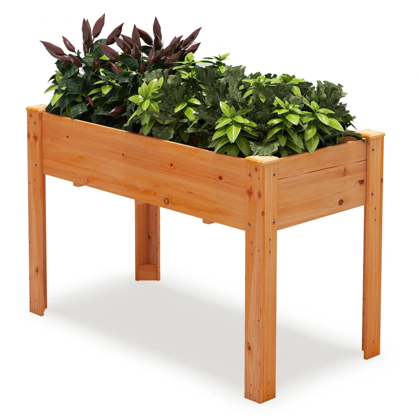 COSTWAY Hochbeet Holz, Erhöhtes Gartenbeet, Pflanzkasten mit Drainagelöchern, Gemüsebeet Pflanzbeet rechteckig, Kräuterbeet groß, Pflanztrog für Balkon Garten Terrasse, 120 x 60 x 82 cm (Braun) - Bild 1