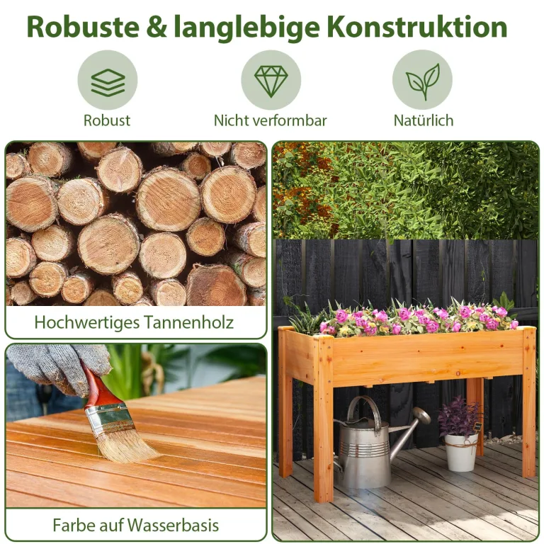 COSTWAY Hochbeet Holz, Erhöhtes Gartenbeet, Pflanzkasten mit Drainagelöchern, Gemüsebeet Pflanzbeet rechteckig, Kräuterbeet groß, Pflanztrog für Balkon Garten Terrasse, 120 x 60 x 82 cm (Braun) – Bild 3